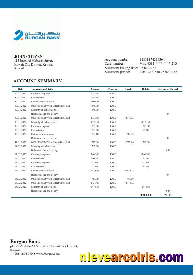 Kuwait Burgan Bank statement